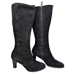 Vintage Deerskin Trading Post Black Suede Leather Knee High Heel‎ Boots Size 10